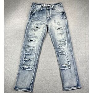 RGSTR Jeans Men 32/31x31 Blue Distressed Ripped Moto Slim Denim Pants G-Star Raw